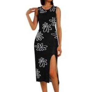 Retro Floral Black & White Strapless Dress